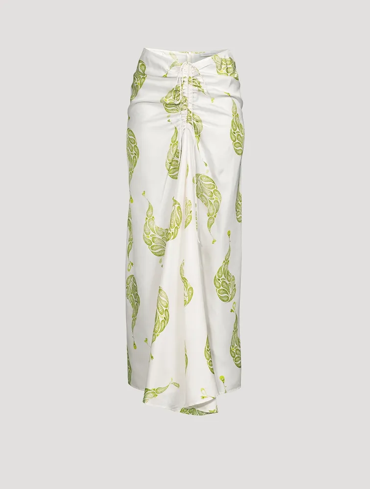 Silk Ruched Drape Long Skirt