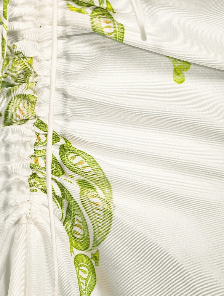 Silk Ruched Drape Long Skirt