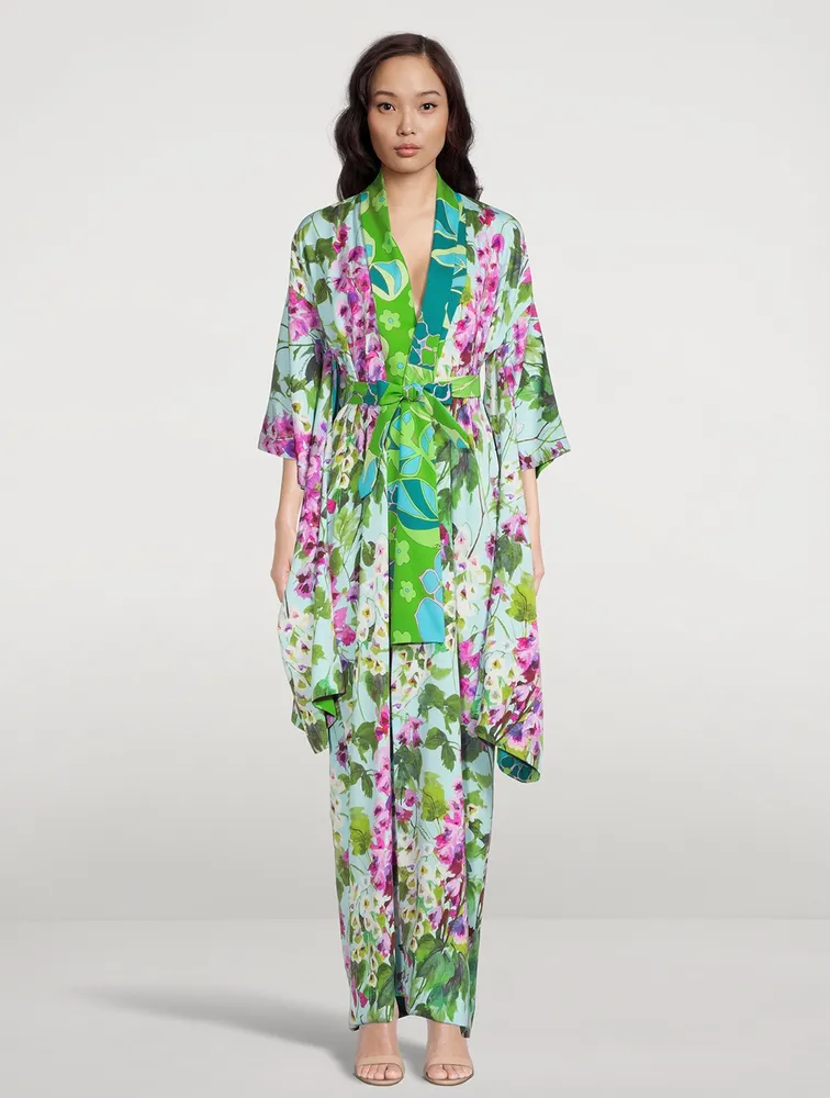 Silk Charmeuse Caftan Bluebell Print