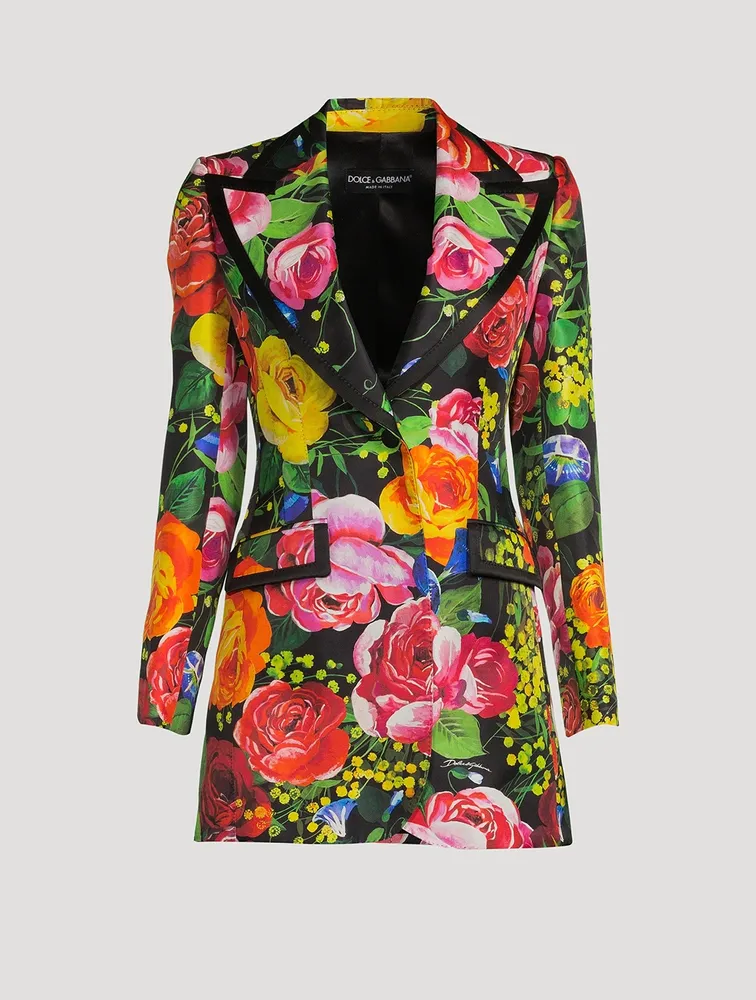 Turlington Mikado Stretch-Silk Blazer Bouquet Print