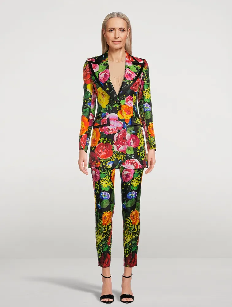 Turlington Mikado Stretch-Silk Blazer Bouquet Print