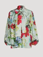 Habotai Silk Shirt Pictoral Garden Print