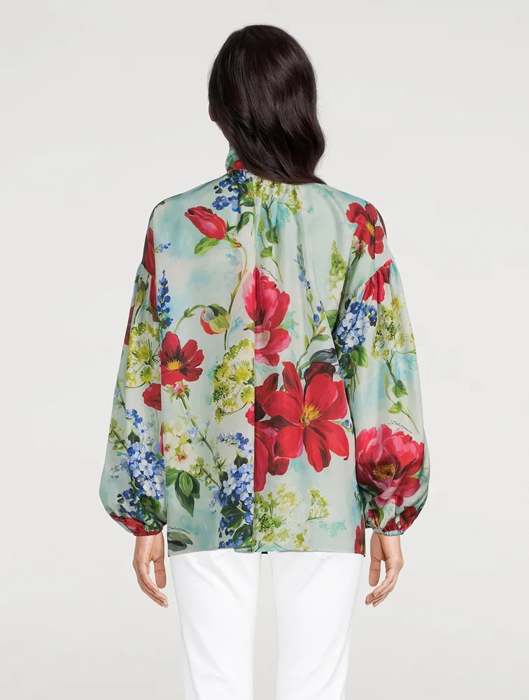 Habotai Silk Shirt Pictoral Garden Print