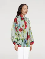 Habotai Silk Shirt Pictoral Garden Print