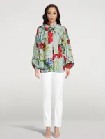 Habotai Silk Shirt Pictoral Garden Print