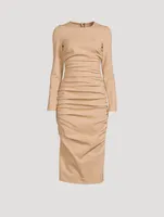 Draped Jersey Long-Sleeve Midi Dress