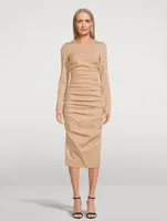 Draped Jersey Long-Sleeve Midi Dress