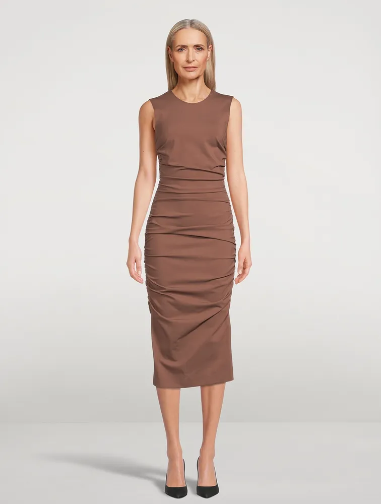 Draped Jersey Sleeveless Midi Dress