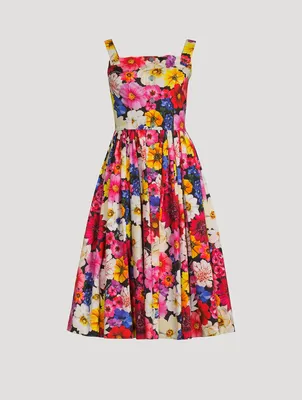 Cotton Poplin Midi Dress Garden Print