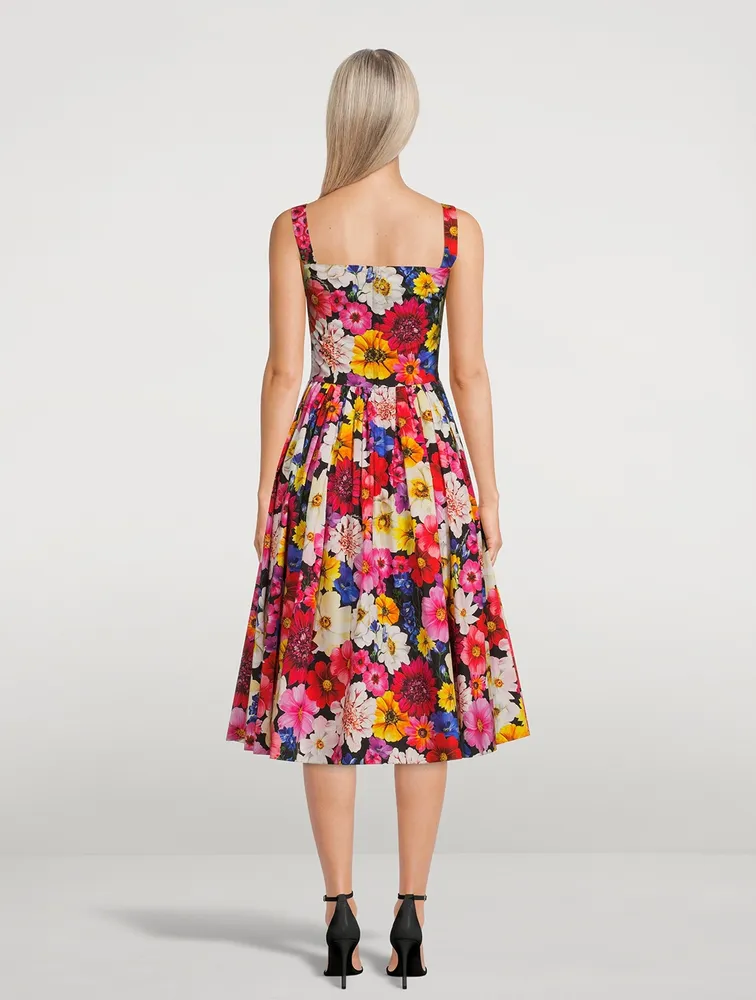 Cotton Poplin Midi Dress Garden Print