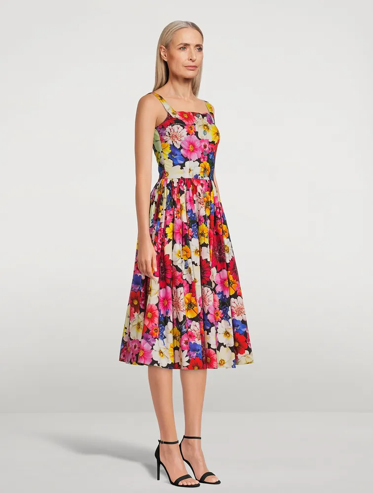 Cotton Poplin Midi Dress Garden Print