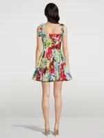 Poplin Mini Dress Pictoral Garden Print