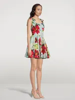 Poplin Mini Dress Pictoral Garden Print