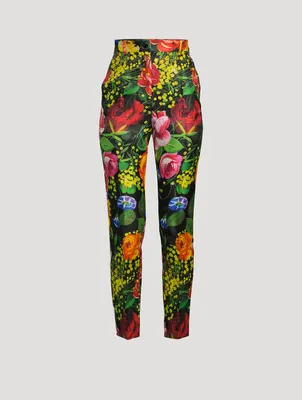 Mikado Silk Trousers Bouquet Print