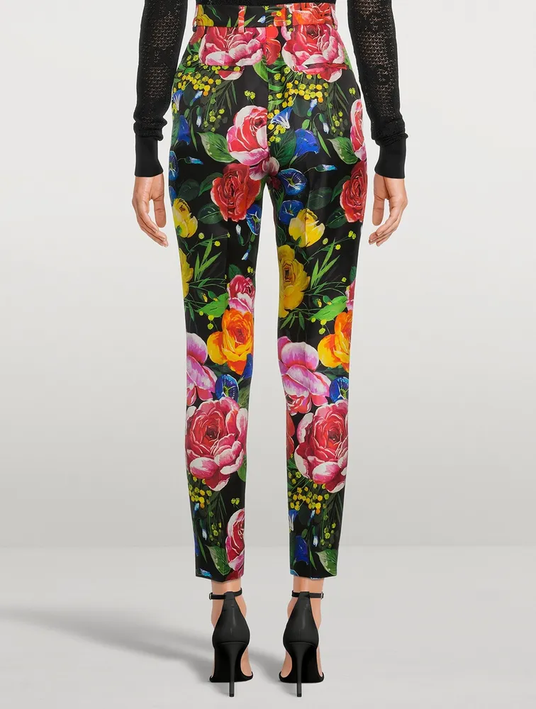 Mikado Silk Trousers Bouquet Print