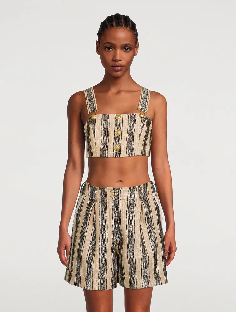 Raffia Cotton Crop Top Stripe Print