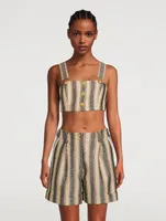 Raffia Cotton Crop Top Stripe Print