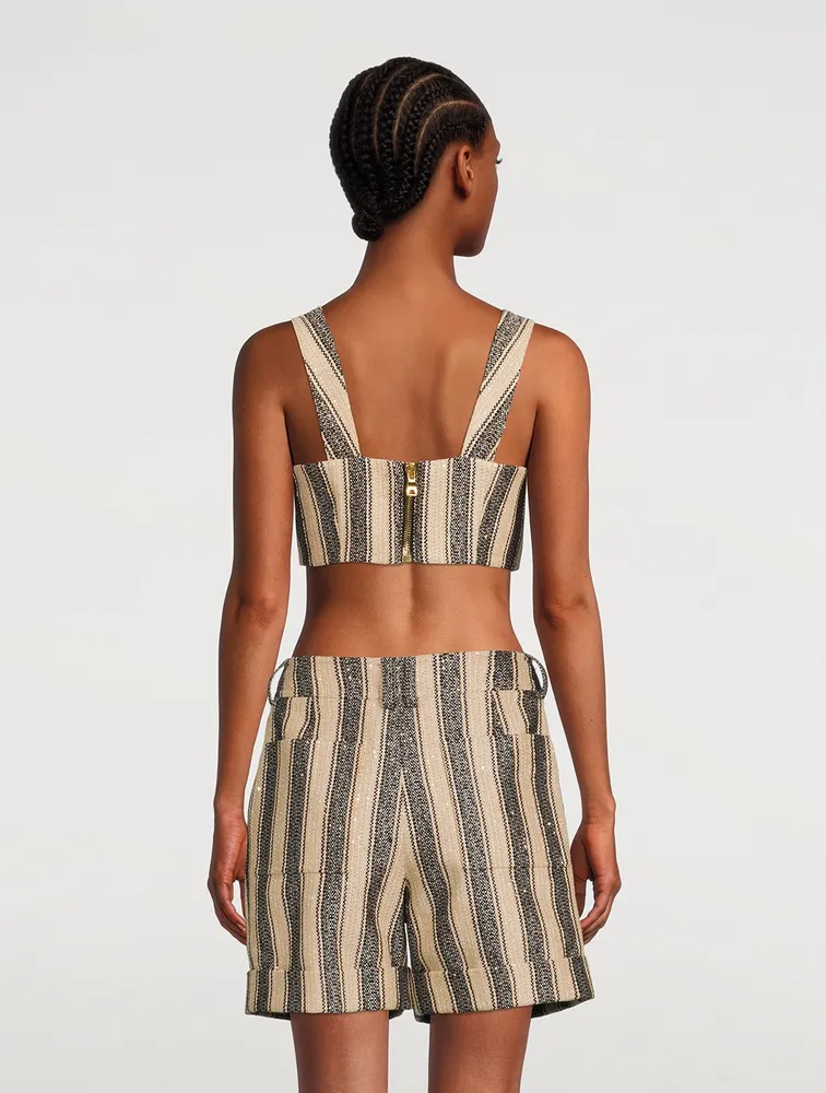 Raffia Cotton Crop Top Stripe Print