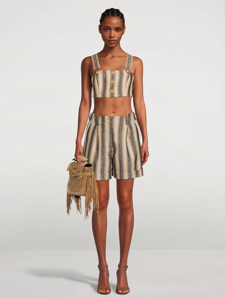 Raffia Cotton Crop Top Stripe Print