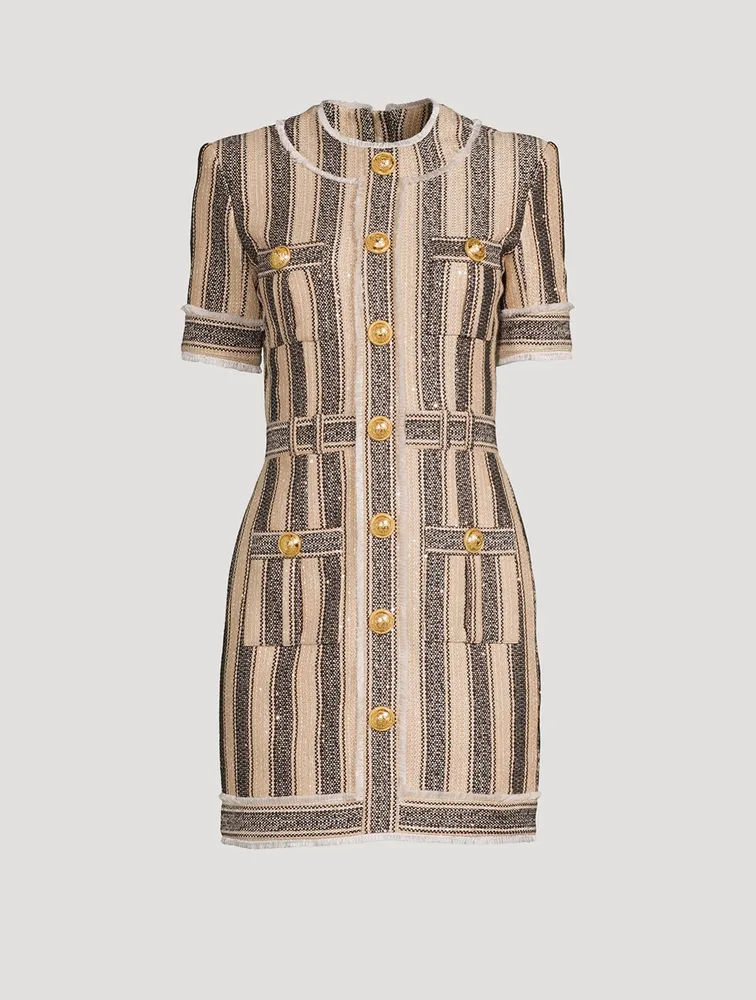 Raffia Cotton Mini Dress Stripe Print