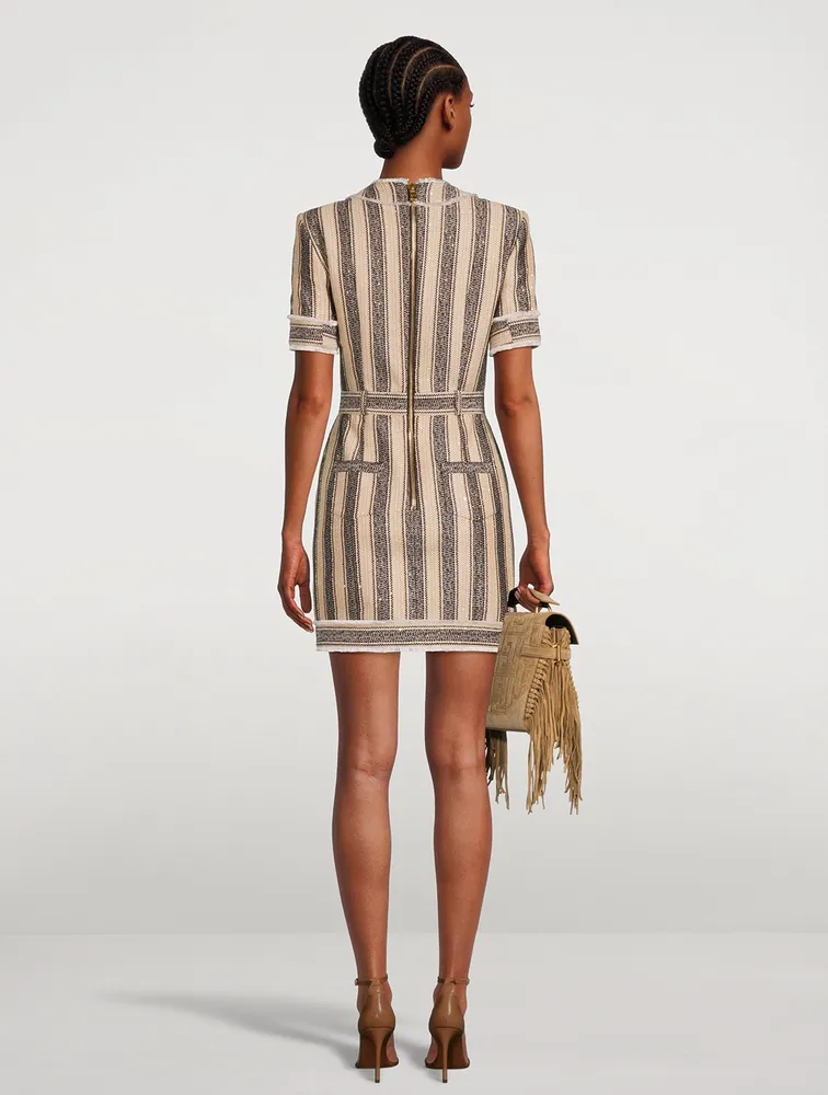 Raffia Cotton Mini Dress Stripe Print