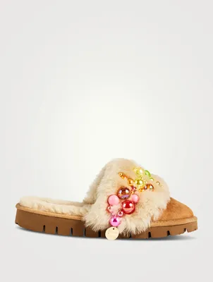 Pinctada Shearling Slippers With Faux Pearls