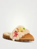 Pinctada Shearling Slippers With Faux Pearls