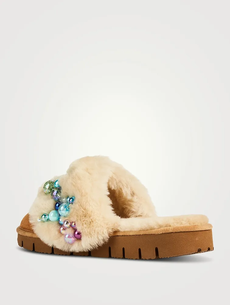 Pinctada Shearling Slippers With Faux Pearls