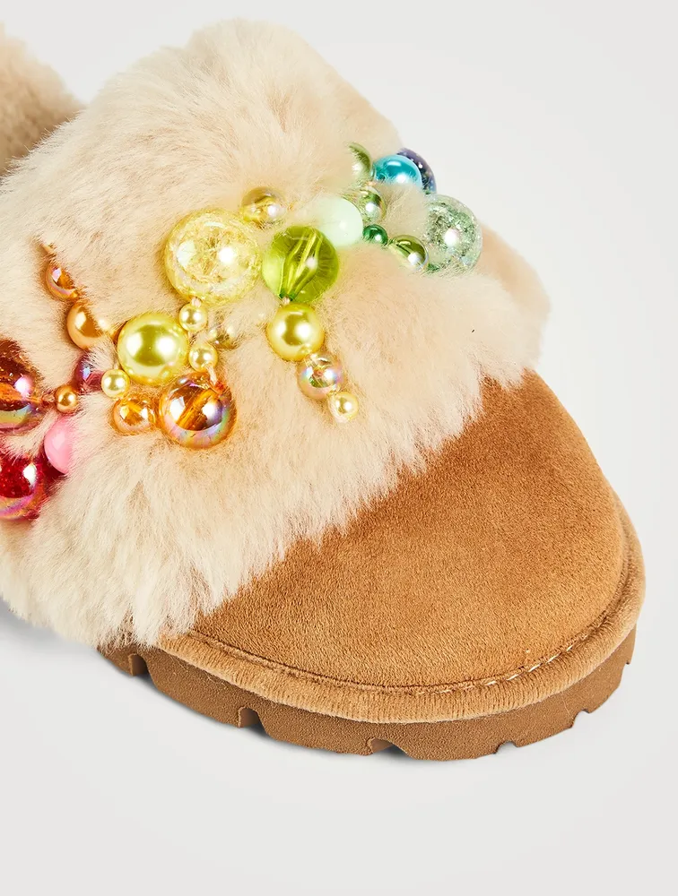 Pinctada Shearling Slippers With Faux Pearls