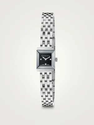 G-Frame Stainless Steel Bracelet Watch With Diamonds