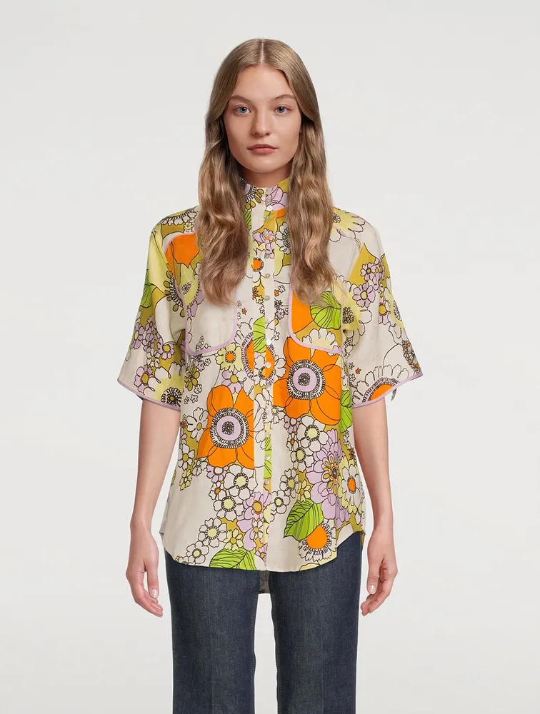 Farrah Oversized Linen Shirt Floral Print