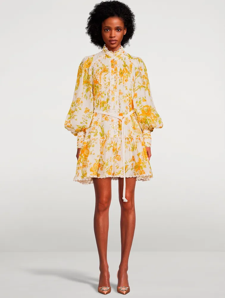 Songbird Puff-Sleeve Mini Dress Floral Print