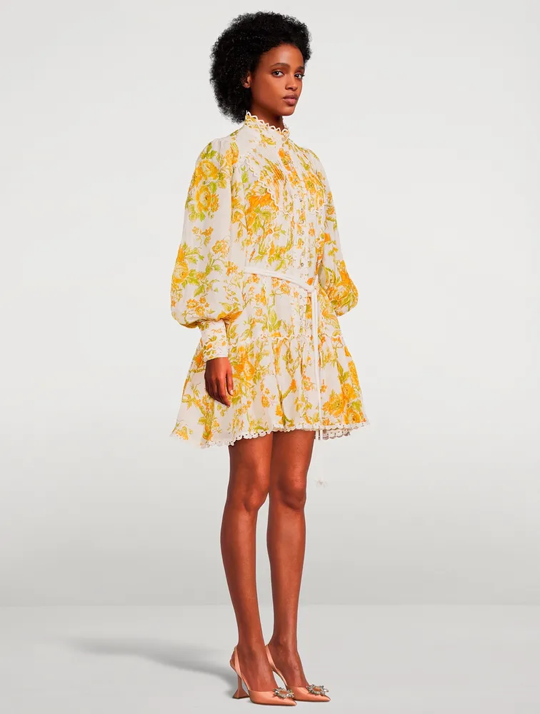 Songbird Puff-Sleeve Mini Dress Floral Print