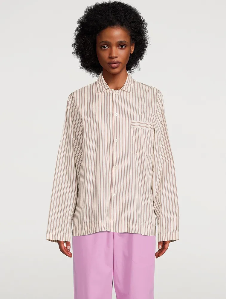 Organic Cotton Poplin Pajama Shirt Stripe Print