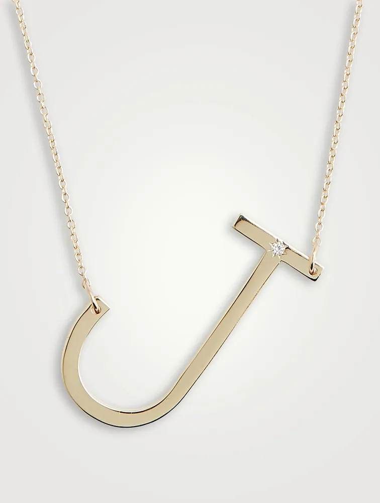 Love Letter 14K Gold Oversize Initial Necklace With Diamond