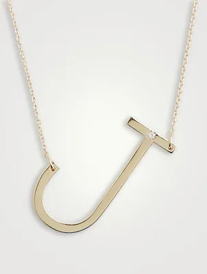 Love Letter 14K Gold Oversize Initial Necklace With Diamond