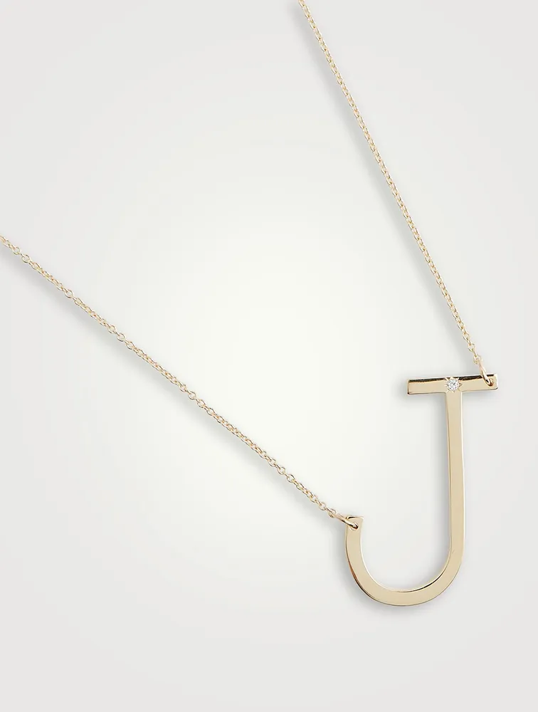 Love Letter 14K Gold Oversize Initial Necklace With Diamond
