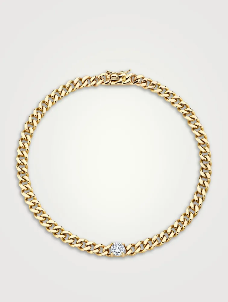 18K Gold Small Cuban Link Bracelet With Diamond