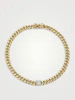 18K Gold Small Cuban Link Bracelet With Diamond