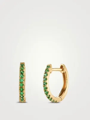 18K Gold Small Huggie Hoop Earrings With Tsavorite