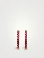 Small 18K Rose Gold Huggie Hoop Earrings With Rubies
