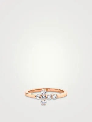 18K Rose Gold Cross Ring With Diamonds