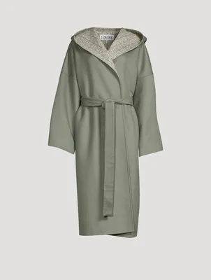 Anagram Jacquard Hooded Wool Coat