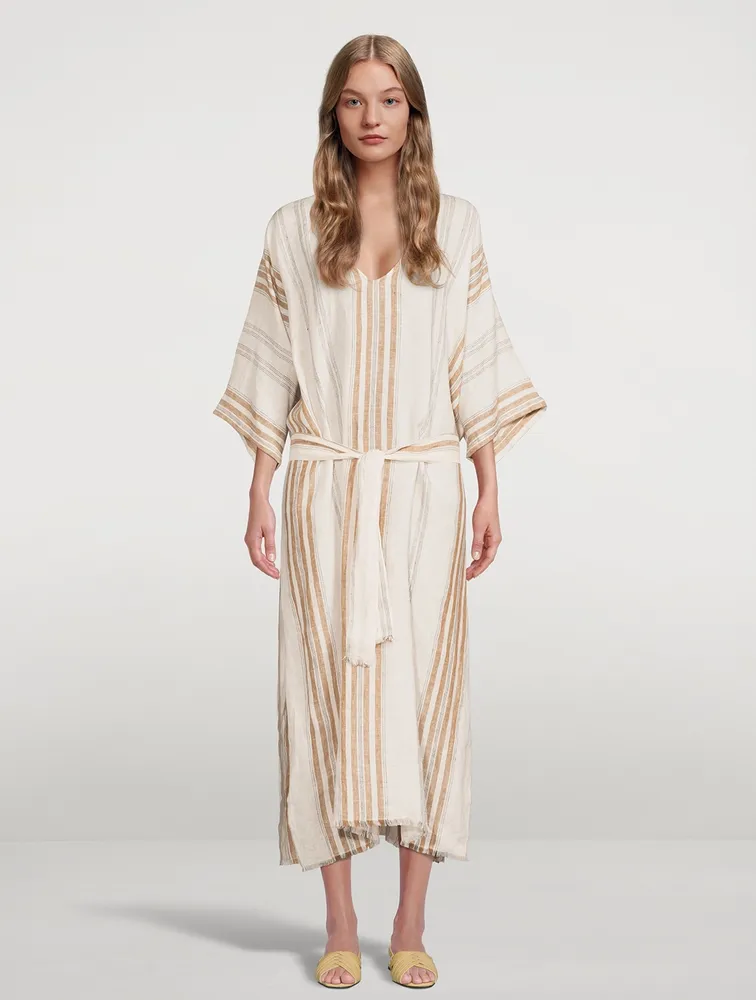 Cannes Linen Caftan Striped Print