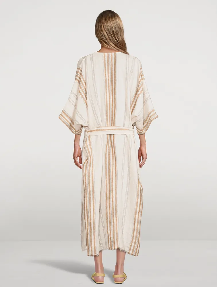 Cannes Linen Caftan Striped Print