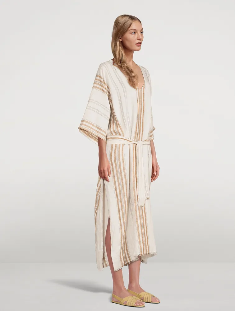 Cannes Linen Caftan Striped Print