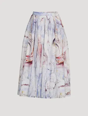 Gathered Cotton Midi Skirt William Blake Dante Print