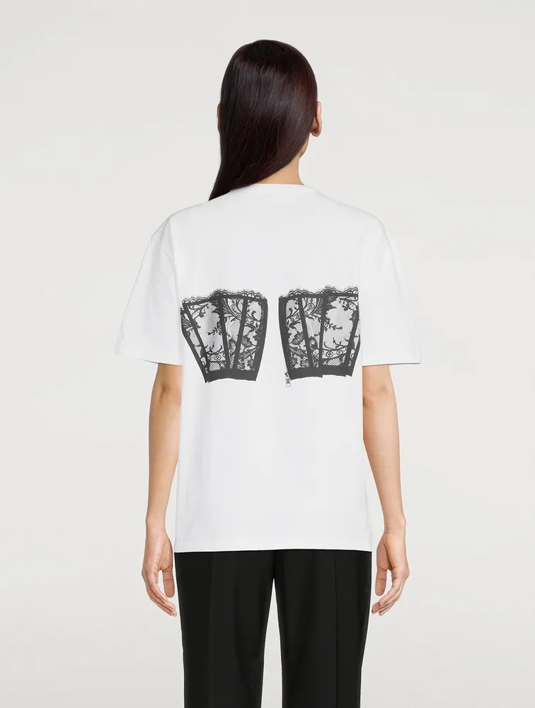 Cotton Jersey T-Shirt With Bustier Print