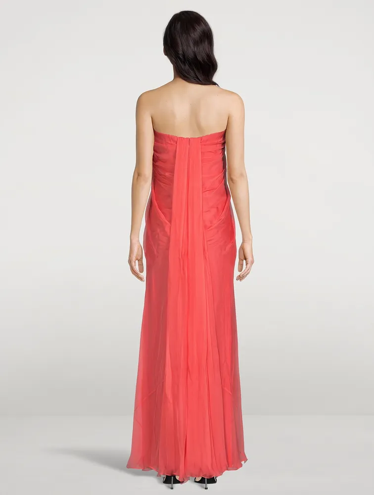 Silk Chiffon Strapless Gown