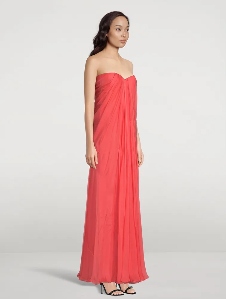 Silk Chiffon Strapless Gown